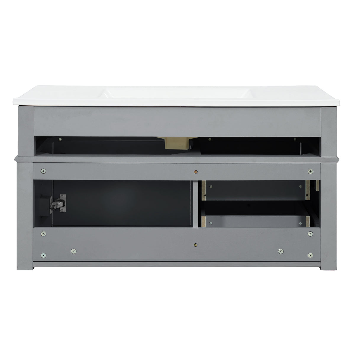 36" Floating Bathroom Vanity with Sink, Wall Mounted Bathroom Vanity with 2 Drawers & Tip-Out Tray, Etched Stripe Design, Ceramic Sink with Overflow, Adjustable Height,Grey