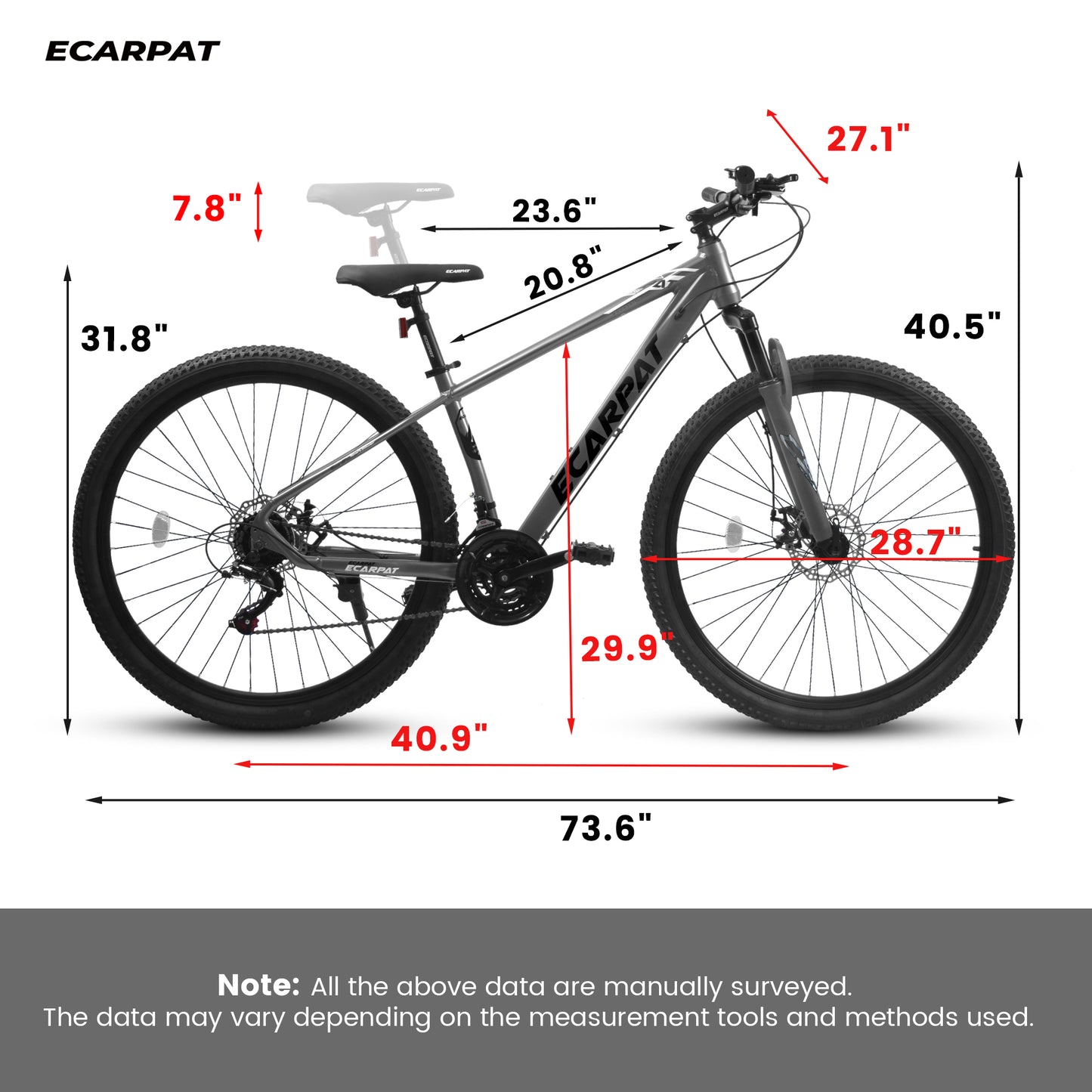 29 Inch Mountain Bike Aluminum Frame, 21 Speed, Dual Disc Brake, Front Shock Absorption For Women Men,Grey, Free Return