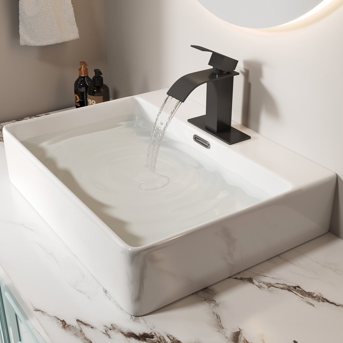 Bathroom Single Hole or Three Hole Vessel Sink Faucet Matte Black Single Handle With Deck Plate B2724P257551