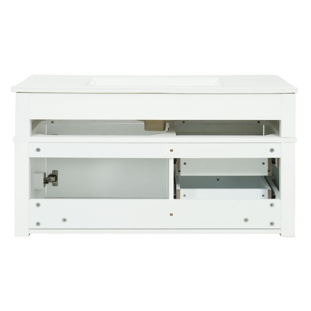 36" Floating Bathroom Vanity with Sink, Wall Mounted Bathroom Vanity with 2 Drawers & Tip-Out Tray, Etched Stripe Design, Ceramic Sink with Overflow, Adjustable Height,White