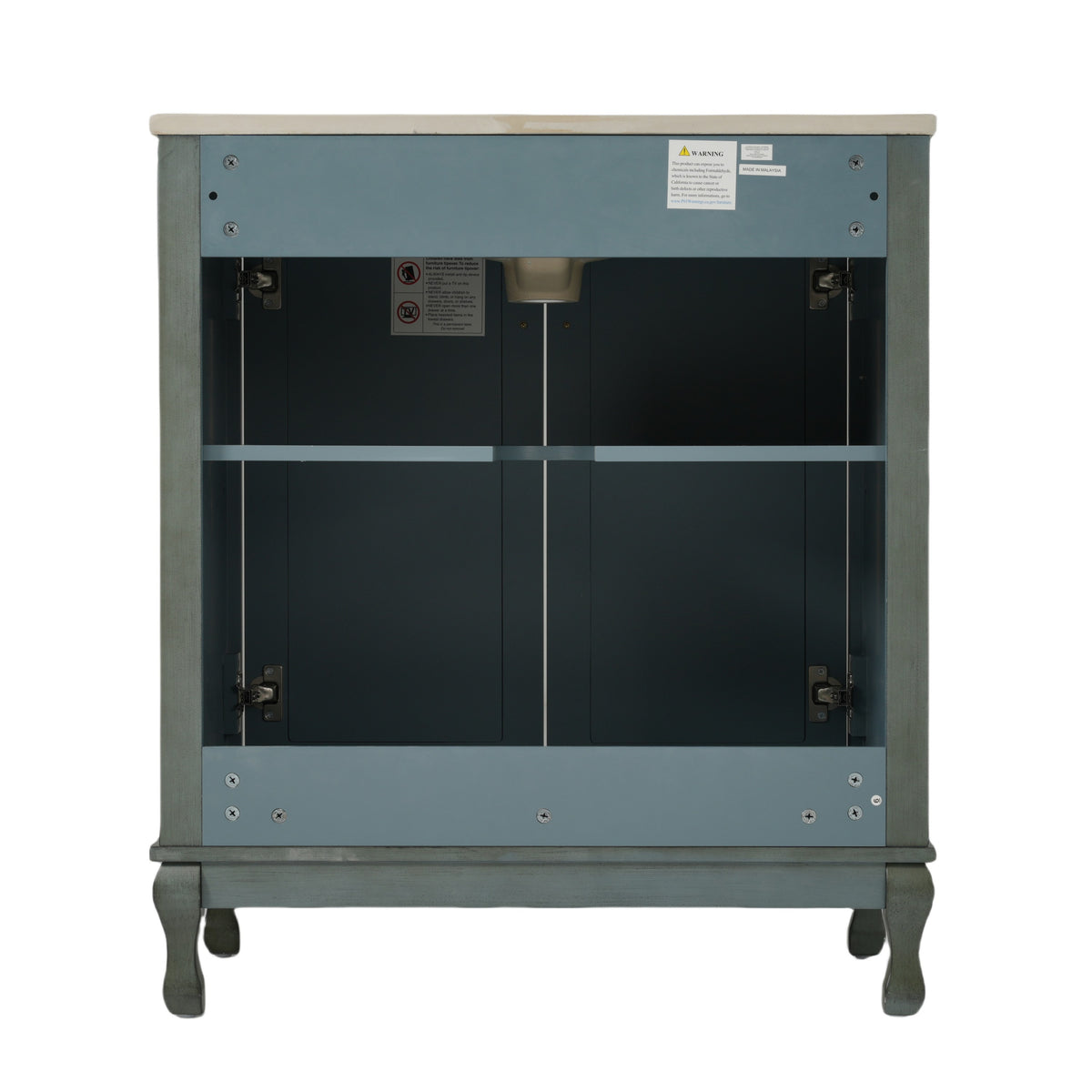 31" Bathroom Vanity with Sink, Antique Bathroom Vanity with Rectangular Ceramic Sink & Tip-Out Tray, Rubber Wood Legs, Soft Close Door,Antique blue green