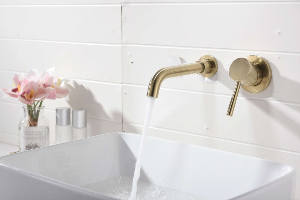 Bathroom Sink Faucet Brushed Gold Single Handle Wall Mounted With Pop-up Drain W928P261570