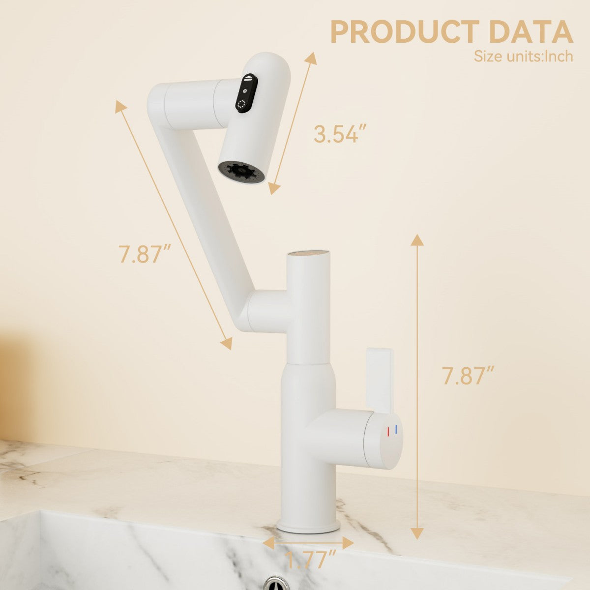 Bathroom Single Hole Sink Faucet White Two Handles Rotable Spout W1217P214946