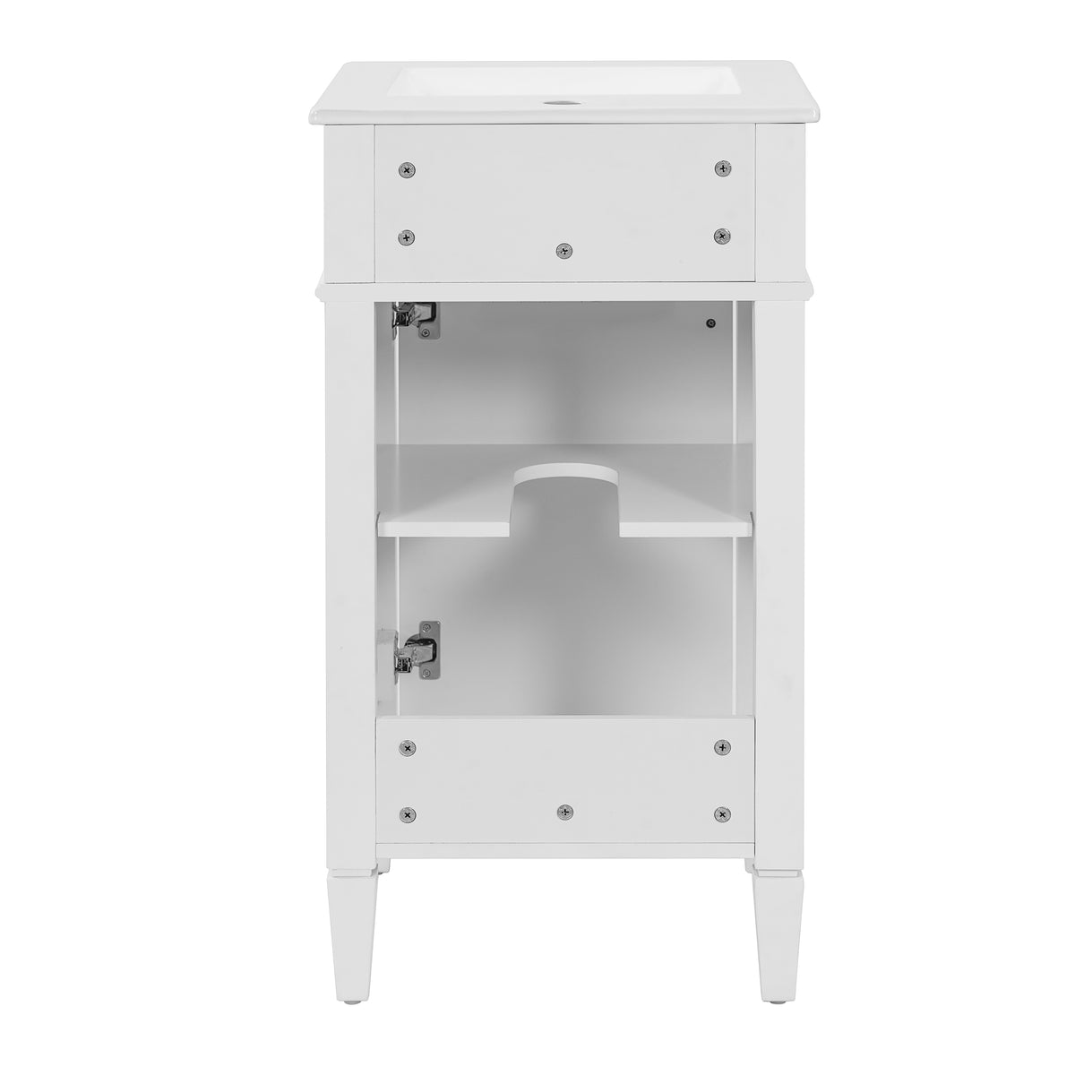 18" Bathroom Vanity with Sink, French Style Small Bathroom Vanity, Freestanding Wood Vanity Cabinet with Ceramic Sink Basin, Soft Close Door & U-Shaped Shelf,White