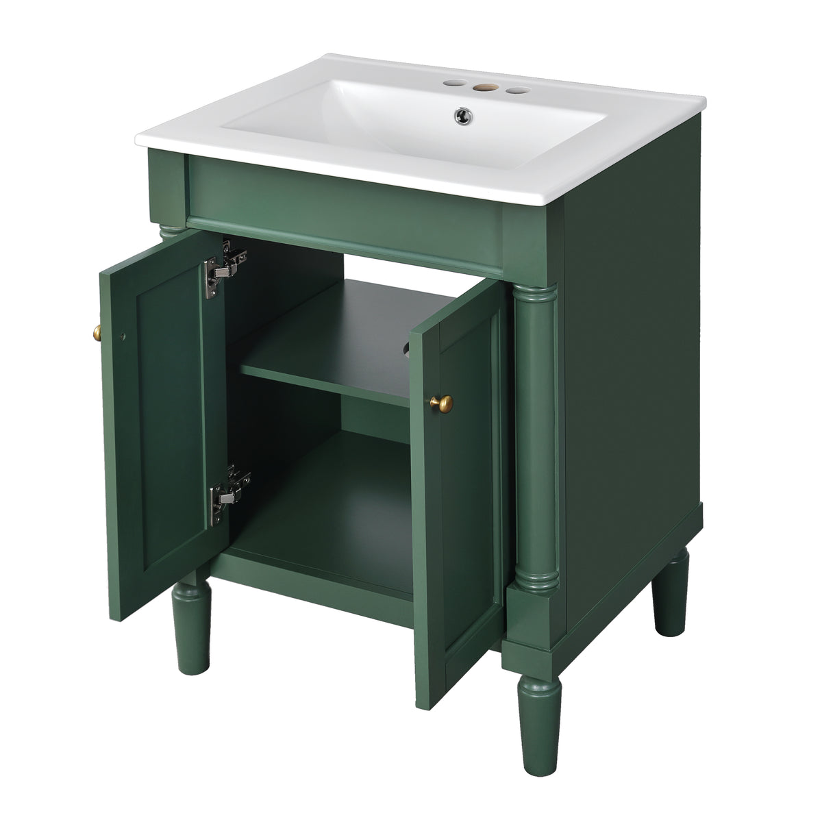 24" Bathroom Vanity with Sink, Modern Bathroom Vanity Cabinet with Enclosed Storage Door, 32mm Faucet Hole Ceramic Basin, Easy Assembly,Green