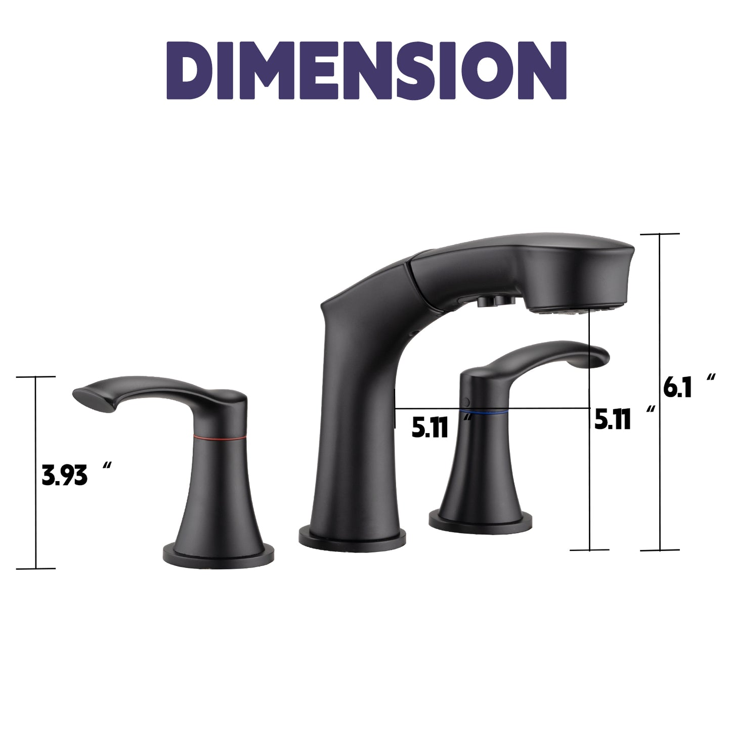 Bathroom Widespread Three Hole Pull-out Sink Faucet Matte Black Two Handles With Pop-up Drain W1224P185045
