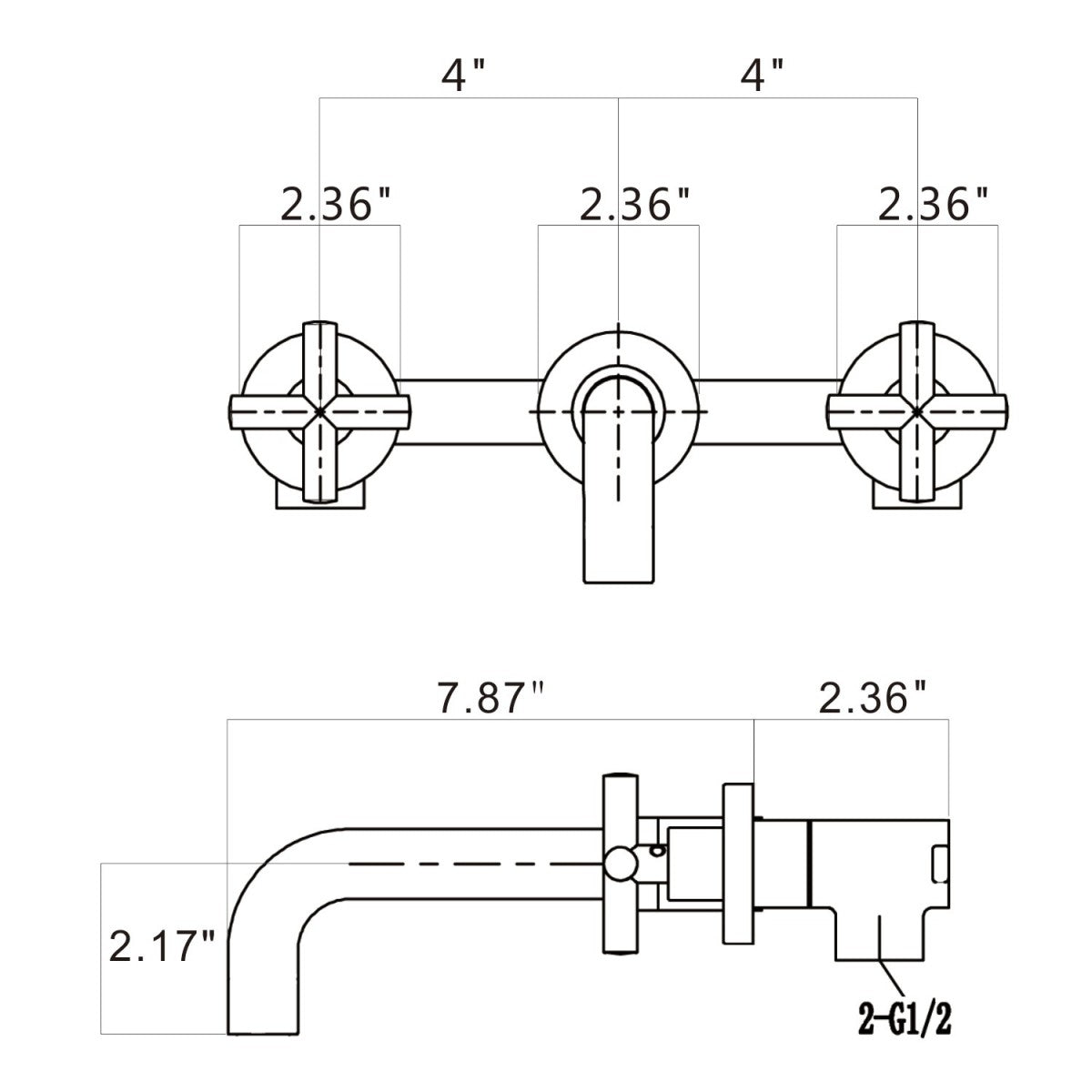 Bathroom Sink Faucet Brushed Matte Black Double Handles Wall Mounted With Pop-up Drain W928P261553