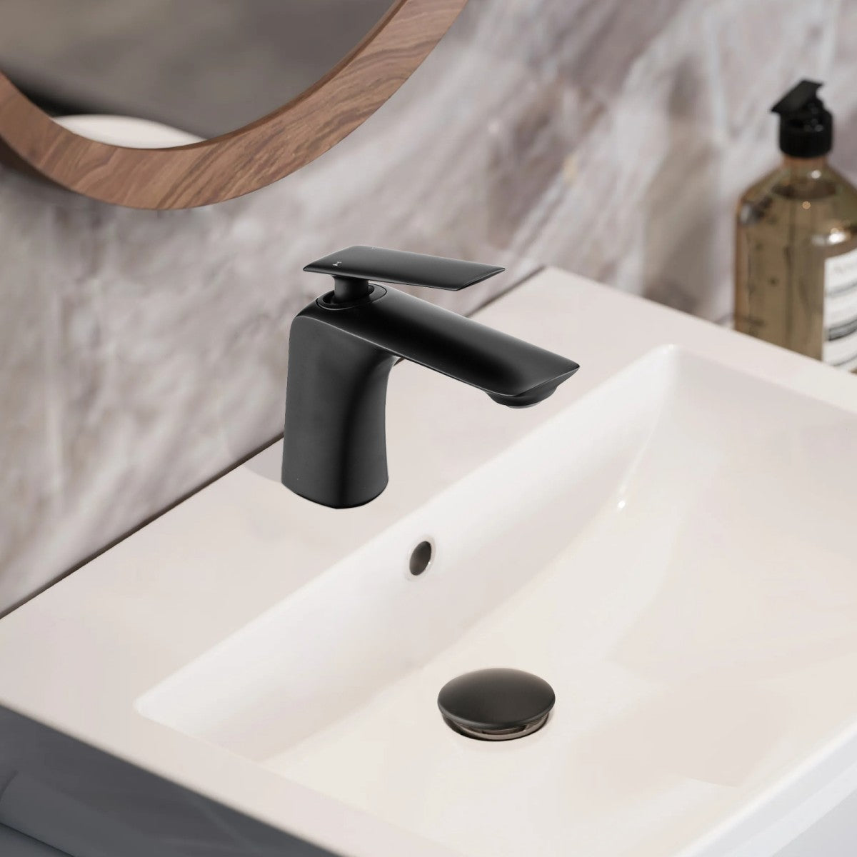Bathroom Single Hole Sink Faucet Matte Black Single Handle With Pop-up Drain W1224P227850