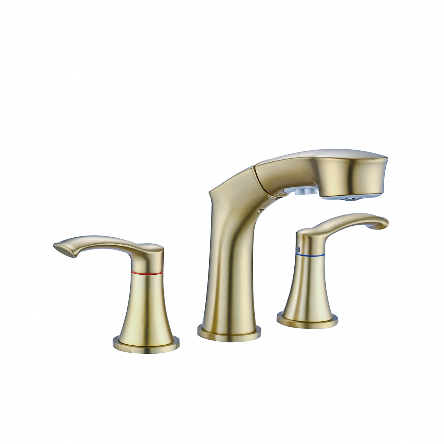 Bathroom Widespread Three Hole Pull-out Sink Faucet Brushed Gold Two Handles With Pop-up Drain W1224P185049