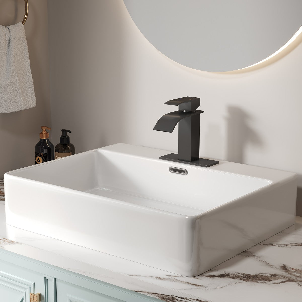Bathroom Single Hole or Three Hole Vessel Sink Faucet Matte Black Single Handle With Deck Plate B2724P257551