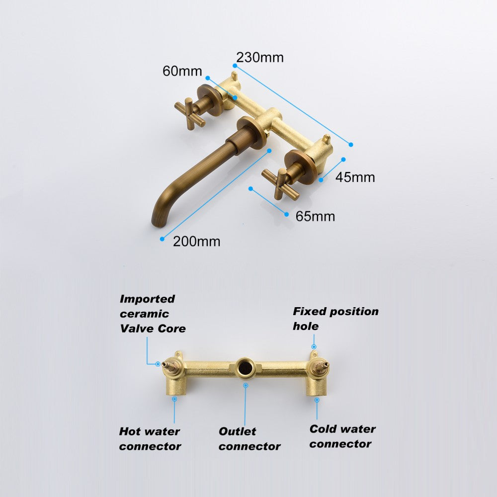 Bathroom Sink Faucet Brushed Bronze Double Handles Wall Mounted With Pop-up Drain W928P261533