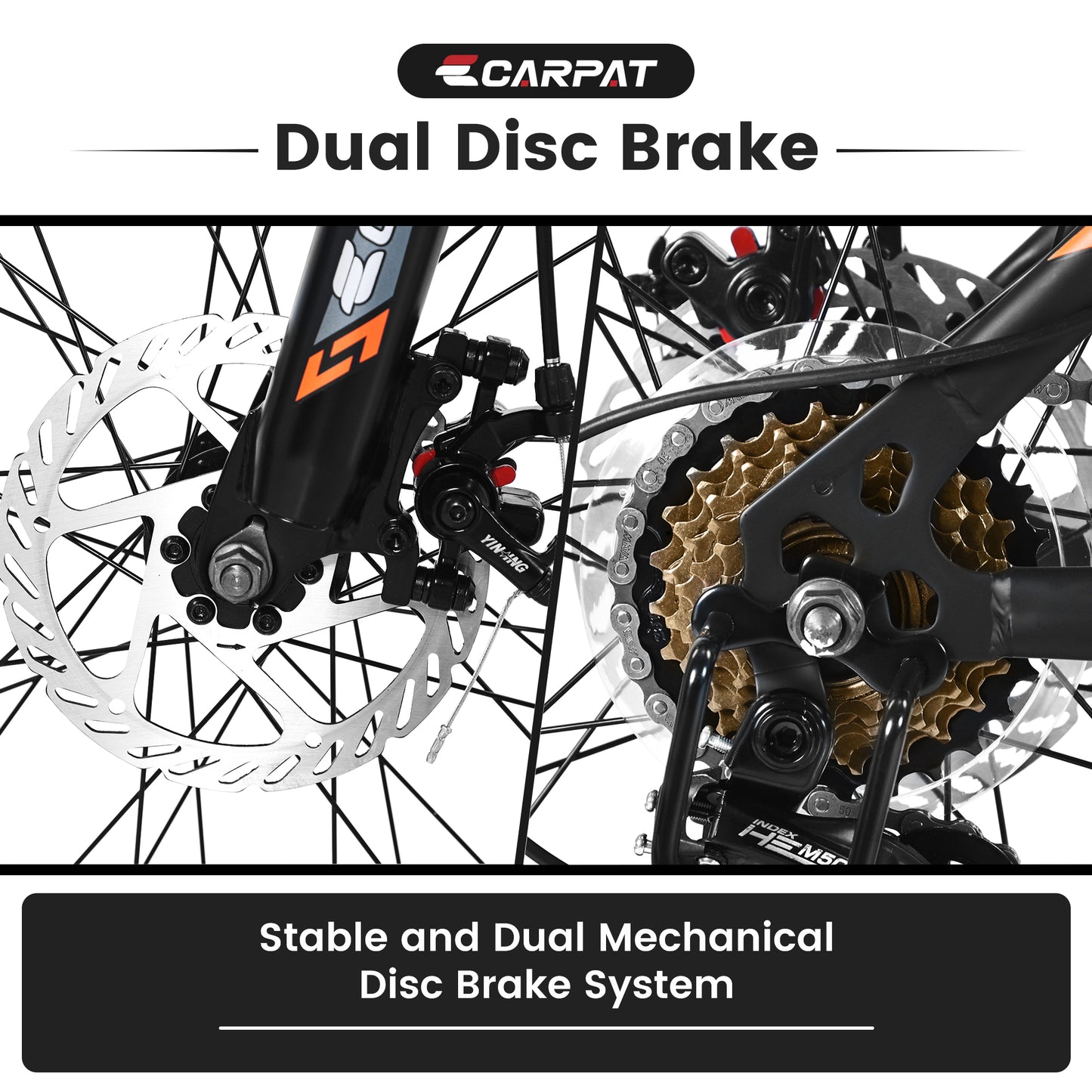 24 Inch Mountain Bike, 21 Speed, Dual Dis Brake, Front Suspension For Boy Girl,Black Orange S24102BO