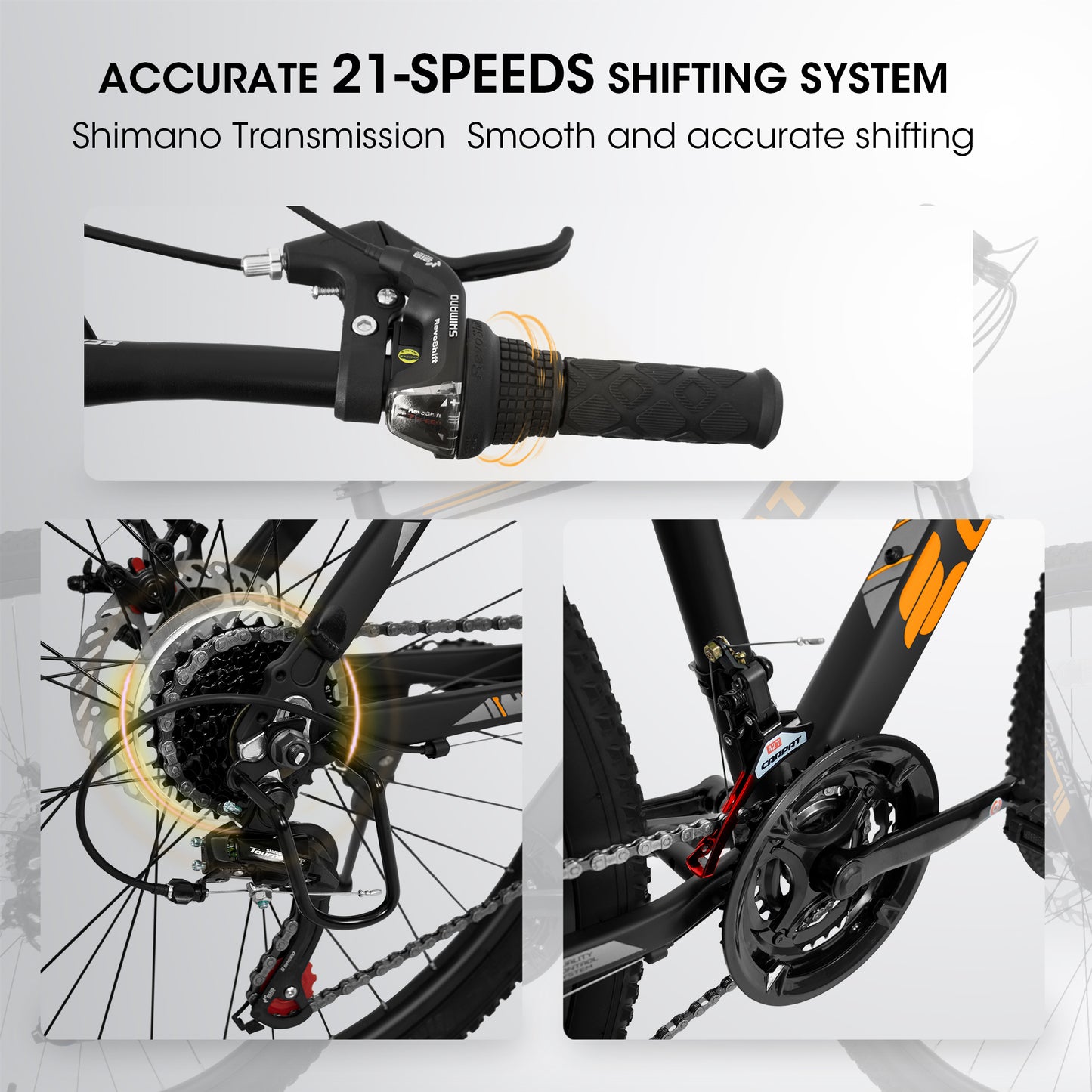 26 Inch Aluminum Mountain Bike Shimano 21 Speed Dual Disc Brake Front Suspension For Women Men Blue Orange