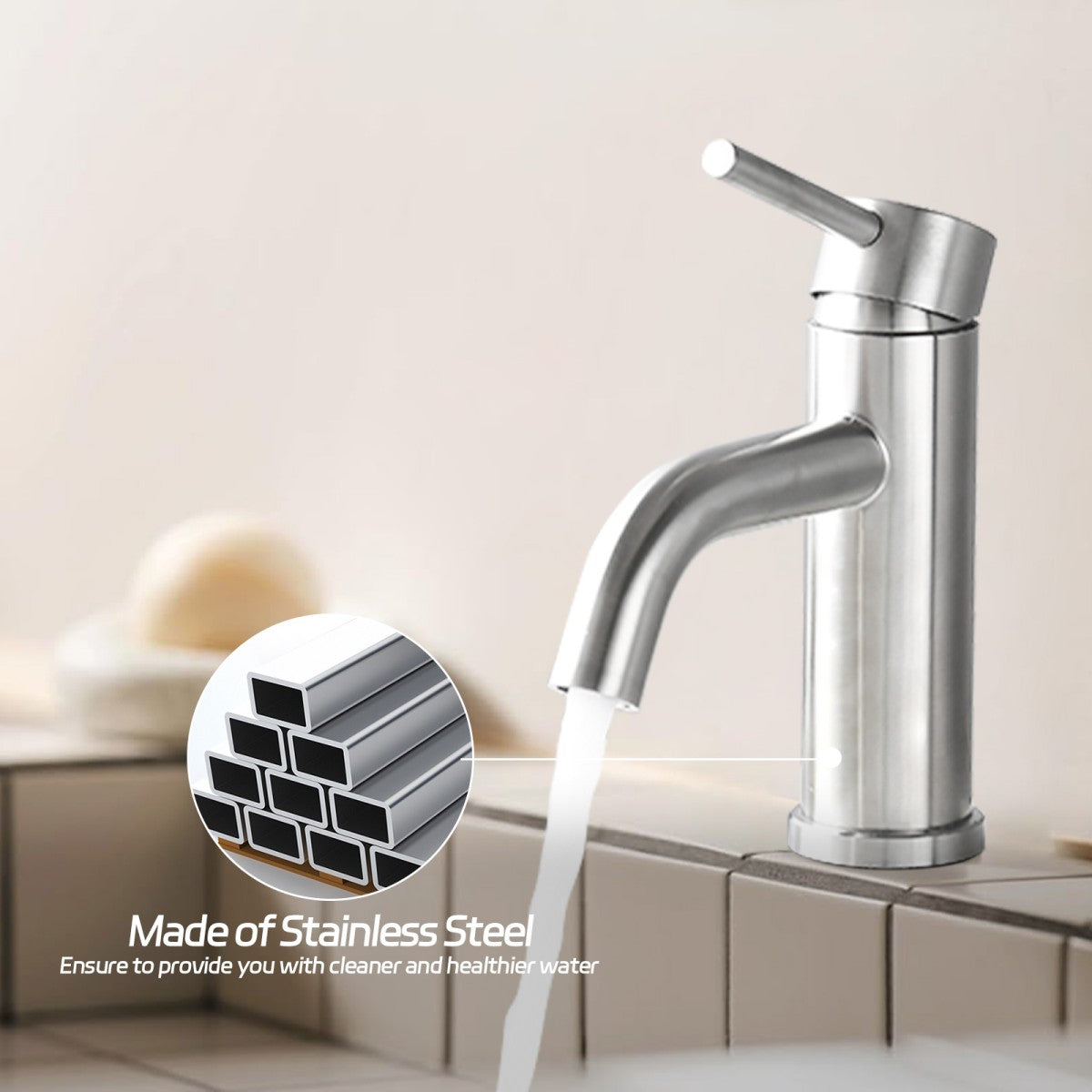 Bathroom Single Hole Sink Faucet Brushed Nickel Single Handle W1224P203274