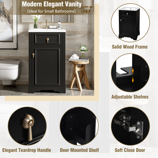 20" Bathroom Vanity with Sink, Classic Modern Bathroom Vanity Cabinet with U-Shaped Adjustable Shelf & Door Rack, Soft Close Door, Aluminum Handle,Black