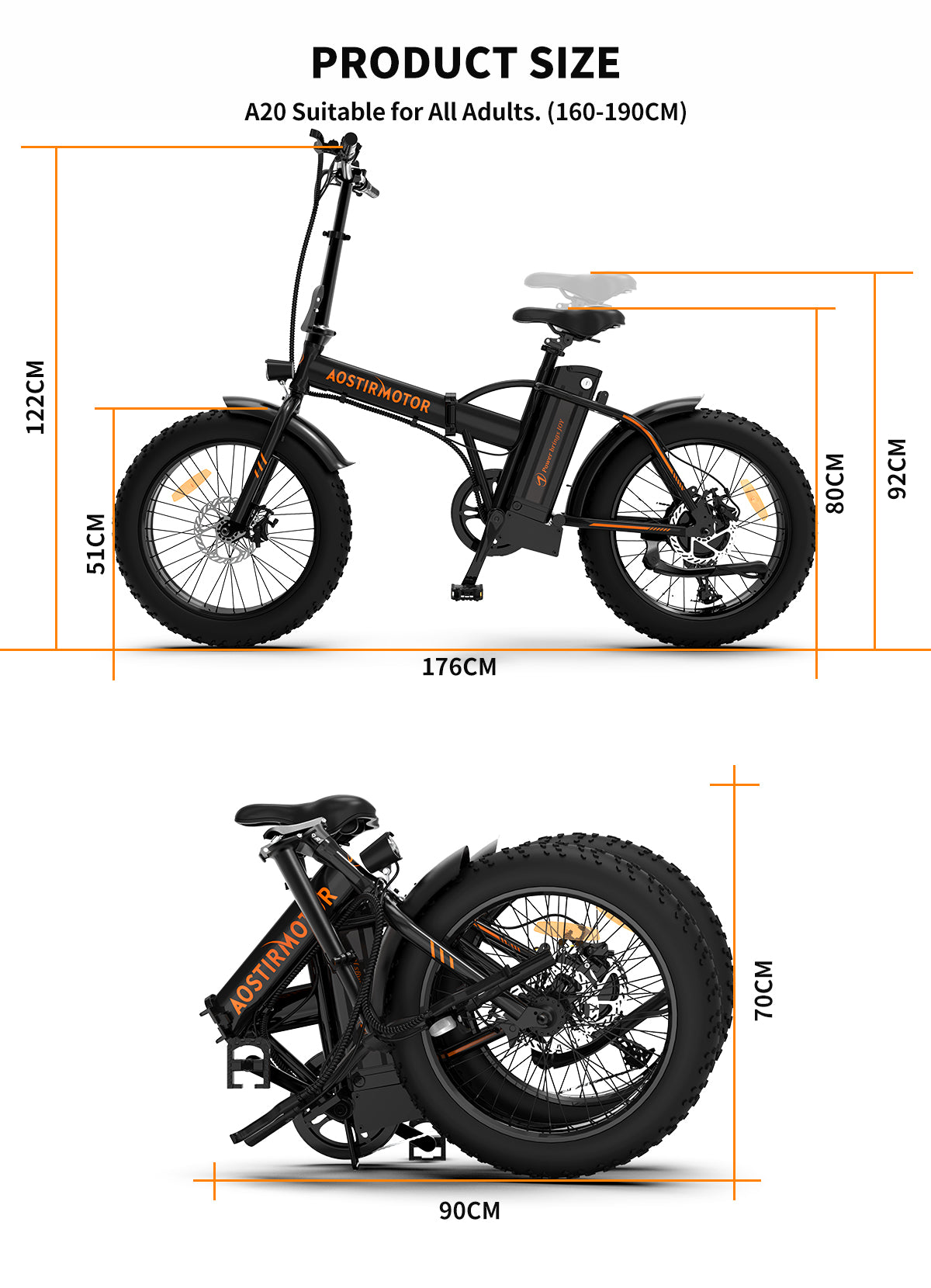 500W Folding 20-Inch Fat Tire Electric Bike 25 mph 36V 13Ah Lithium Battery Adult
