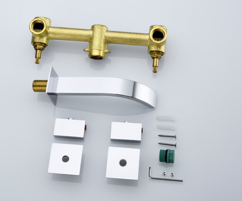 Bathroom Sink Faucet Chrome Double Handles Wall Mounted