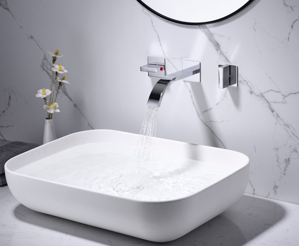 Bathroom Sink Faucet Chrome Double Handles Wall Mounted