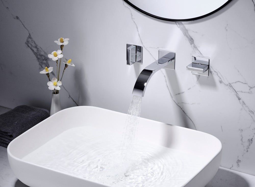Bathroom Sink Faucet Chrome Double Handles Wall Mounted