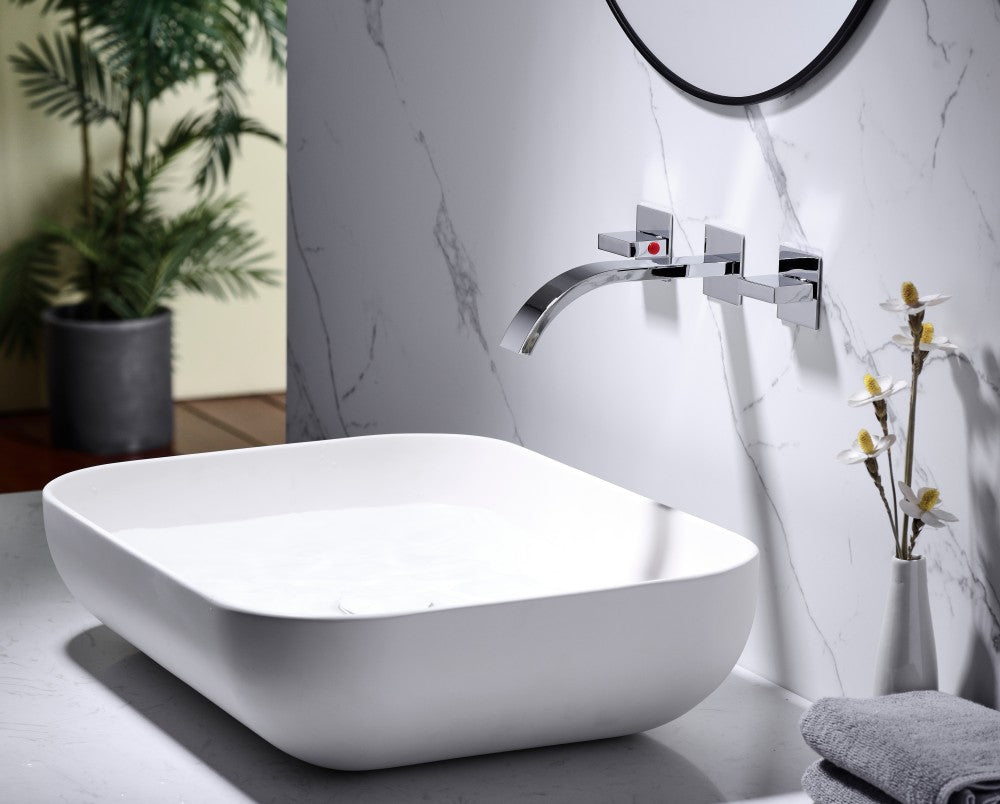 Bathroom Sink Faucet Chrome Double Handles Wall Mounted