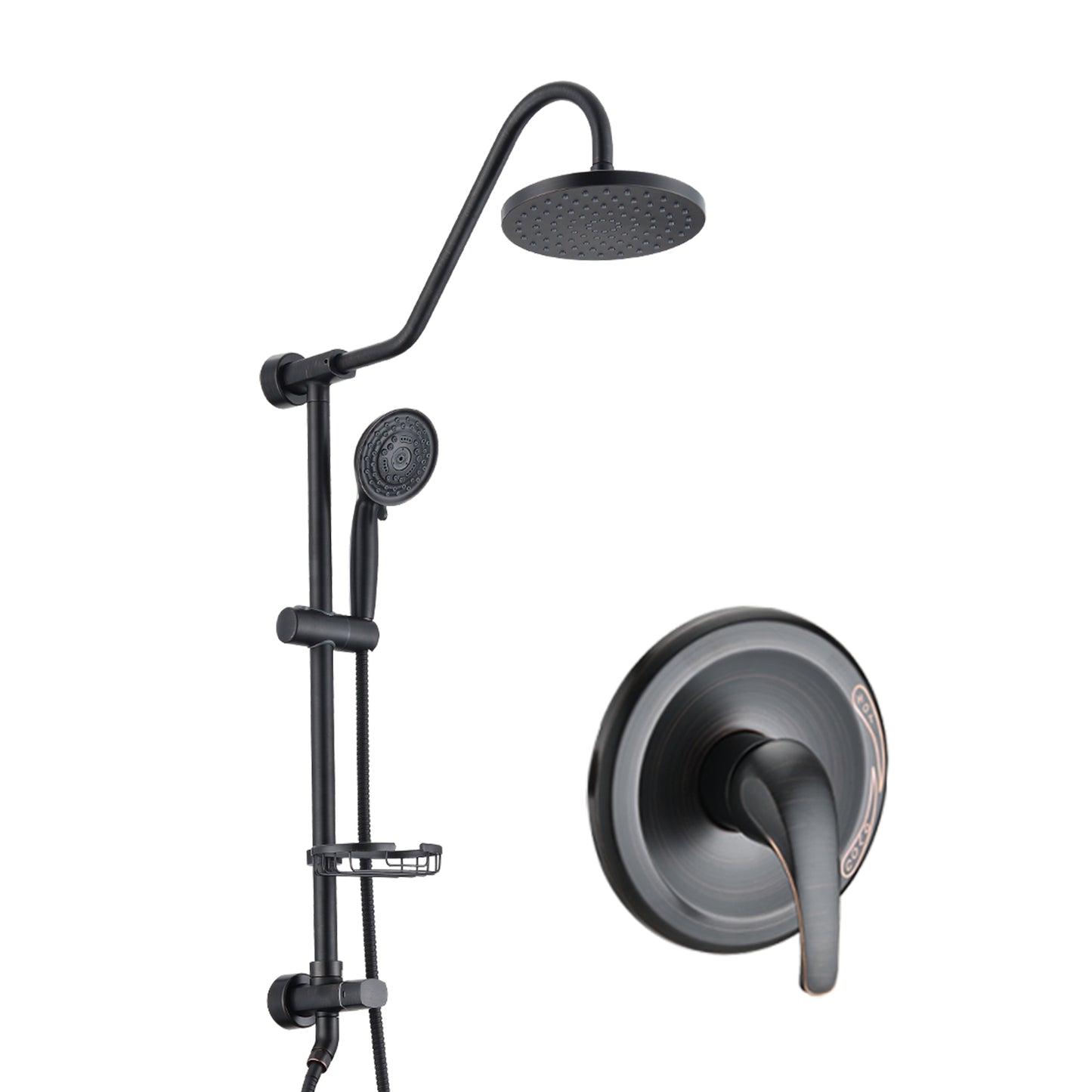Oil-Rubbed Bronze Bathroom Shower Head and Handheld Showerhead Combo Shower System, 8 inch Top Shower and 5 jets handheld shower, soap dish included, Rough-in Valve Included
