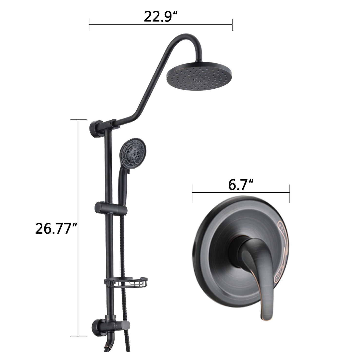 Oil-Rubbed Bronze Bathroom Shower Head and Handheld Showerhead Combo Shower System, 8 inch Top Shower and 5 jets handheld shower, soap dish included, Rough-in Valve Included