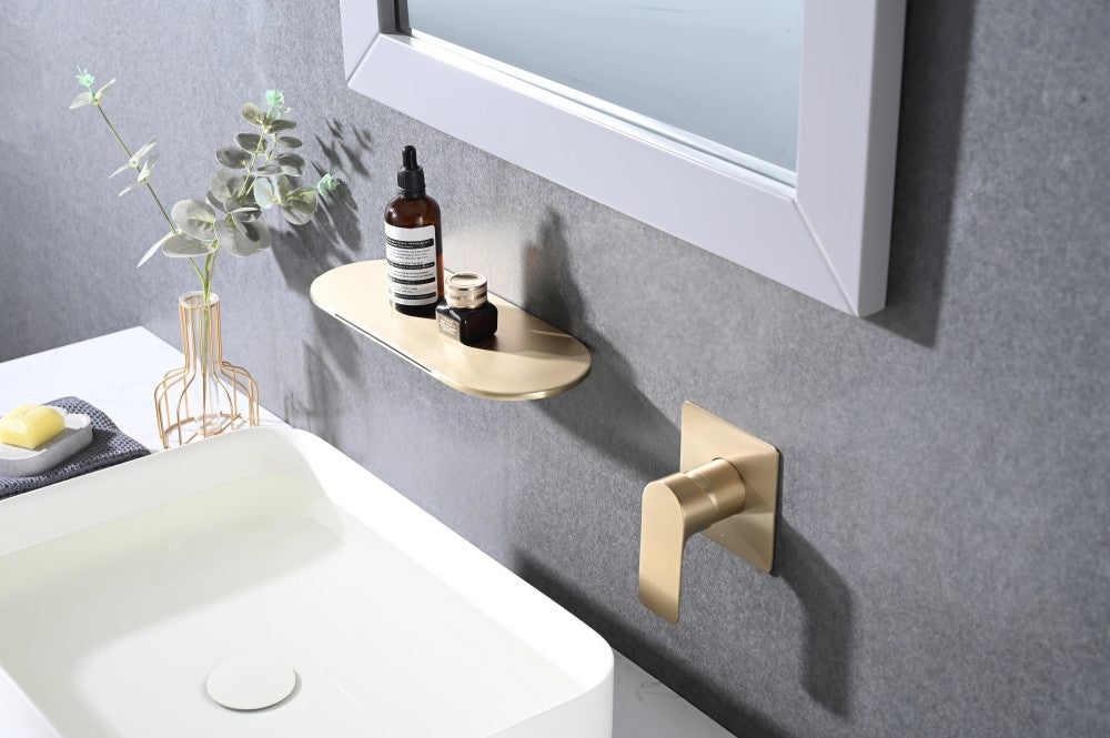 Bathroom Waterfall Sink Faucet Gold Single Handle Wall Mounted W121749827