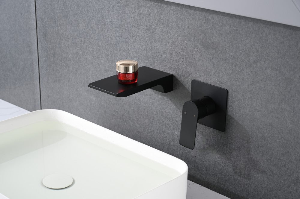 Bathroom Waterfall Sink Faucet Matte Black Single Handle Wall Mounted W121749830