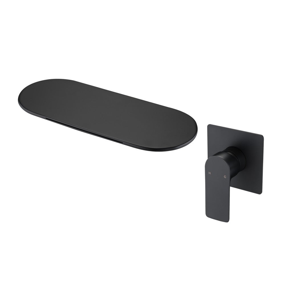 Bathroom Waterfall Sink Faucet Matte Black Single Handle Wall Mounted W121749838