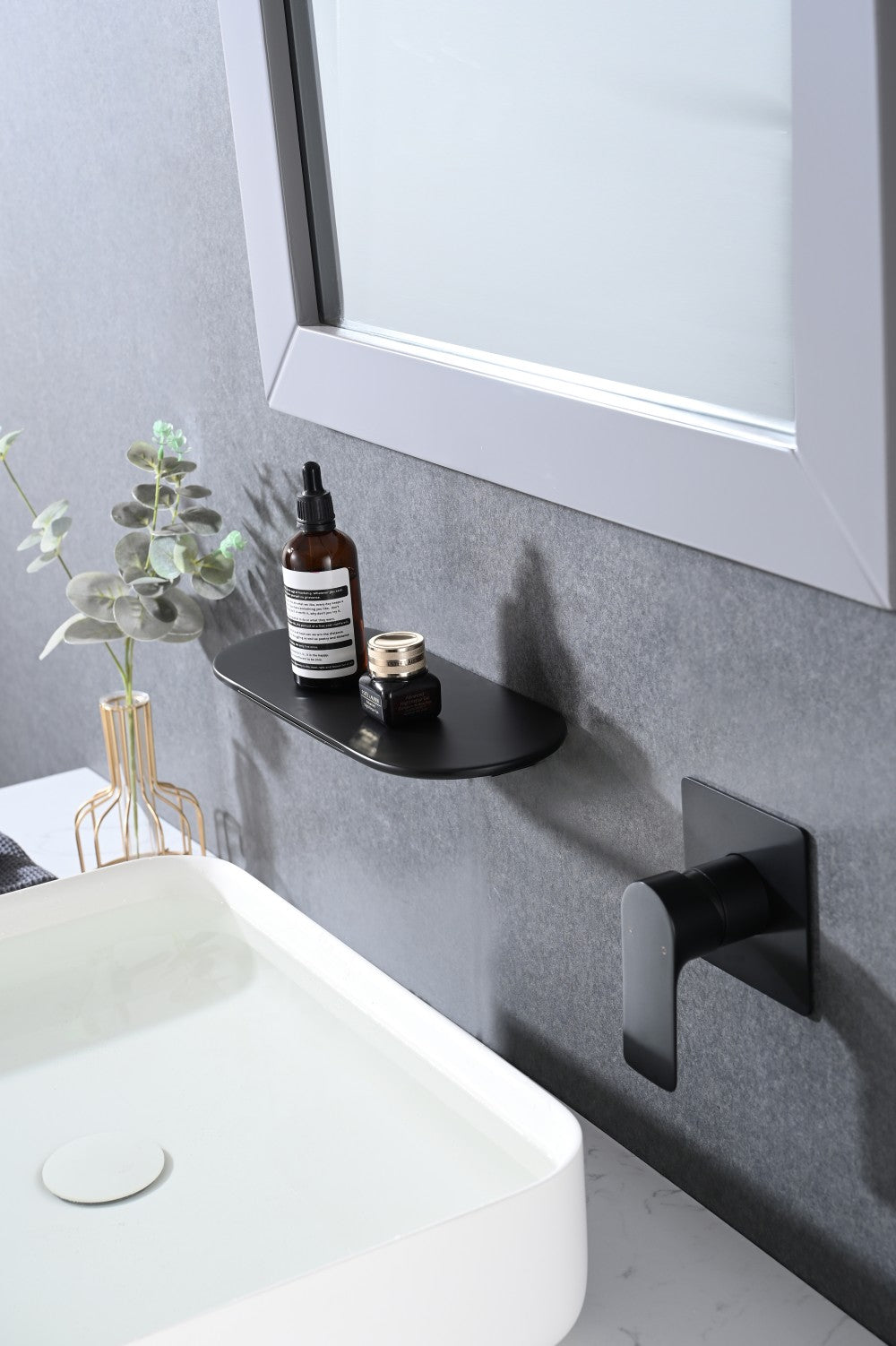 Bathroom Waterfall Sink Faucet Matte Black Single Handle Wall Mounted W121749838