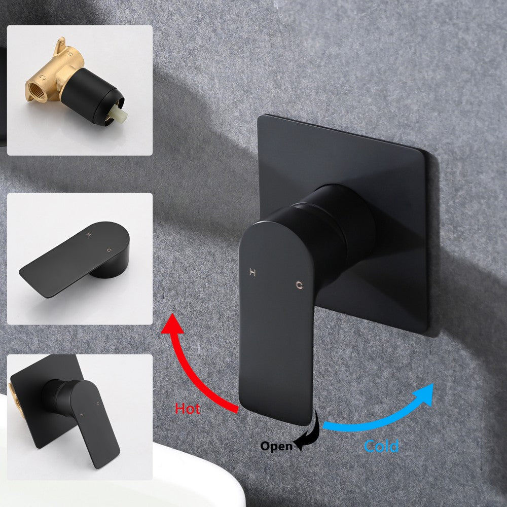 Bathroom Waterfall Sink Faucet Matte Black Single Handle Wall Mounted W121749830