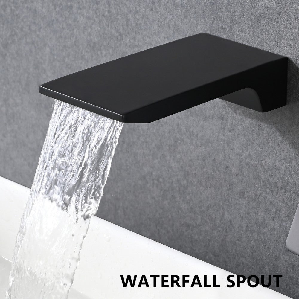 Bathroom Waterfall Sink Faucet Matte Black Single Handle Wall Mounted W121749830