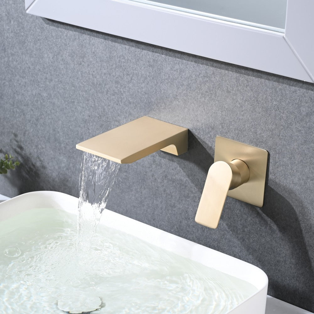 Bathroom Waterfall Sink Faucet Gold Single Handle Wall Mounted W121749826