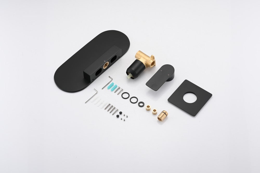 Bathroom Waterfall Sink Faucet Matte Black Single Handle Wall Mounted W121749838