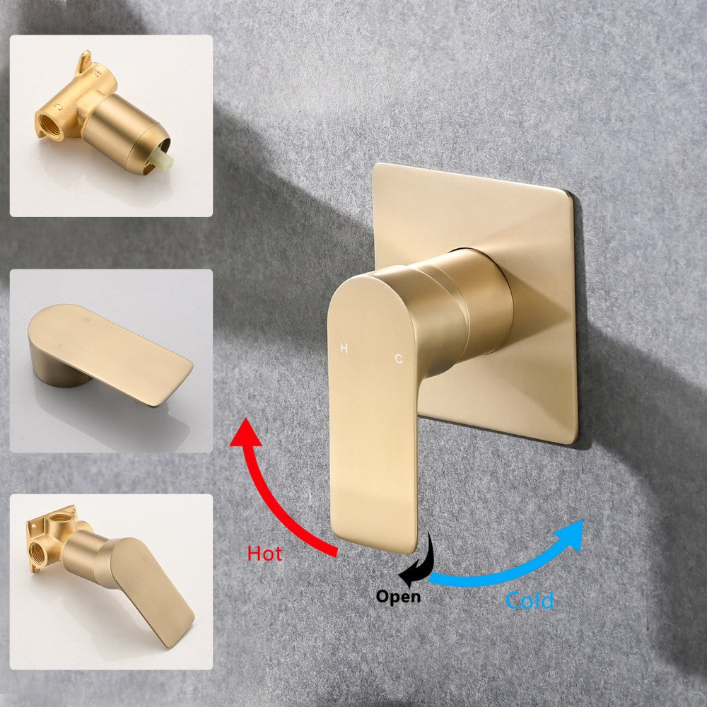 Bathroom Waterfall Sink Faucet Gold Single Handle Wall Mounted W121749826
