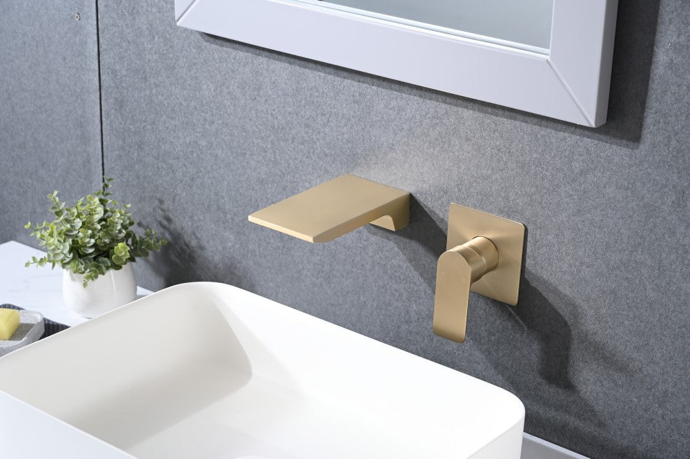 Bathroom Waterfall Sink Faucet Gold Single Handle Wall Mounted W121749826