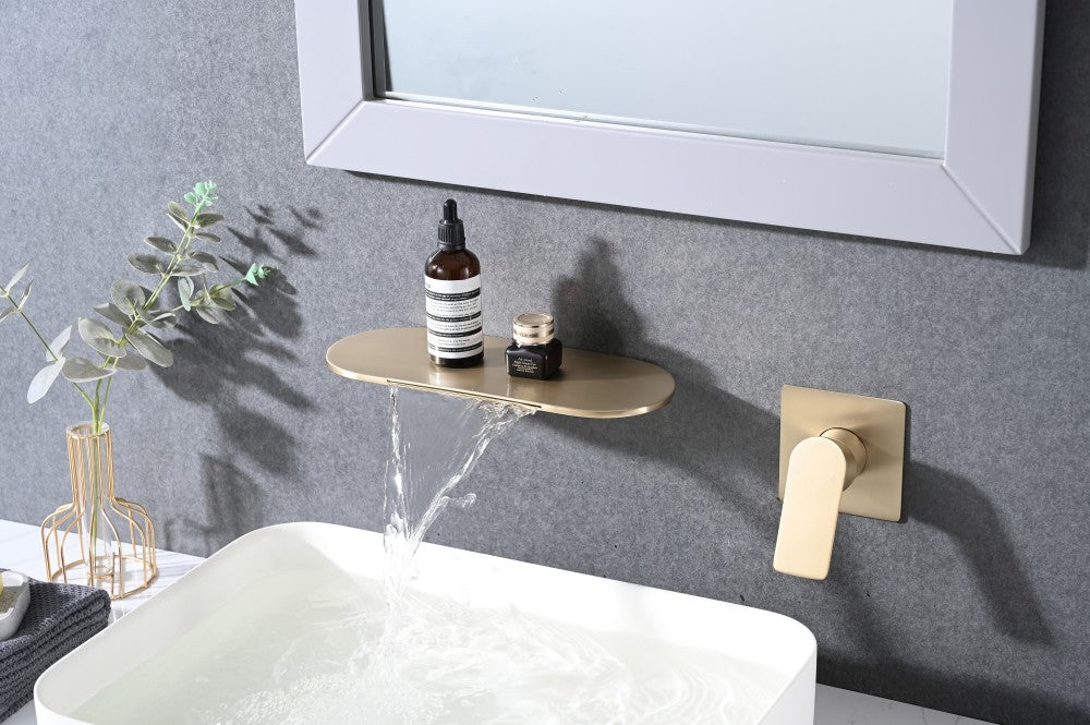 Bathroom Waterfall Sink Faucet Gold Single Handle Wall Mounted W121749827
