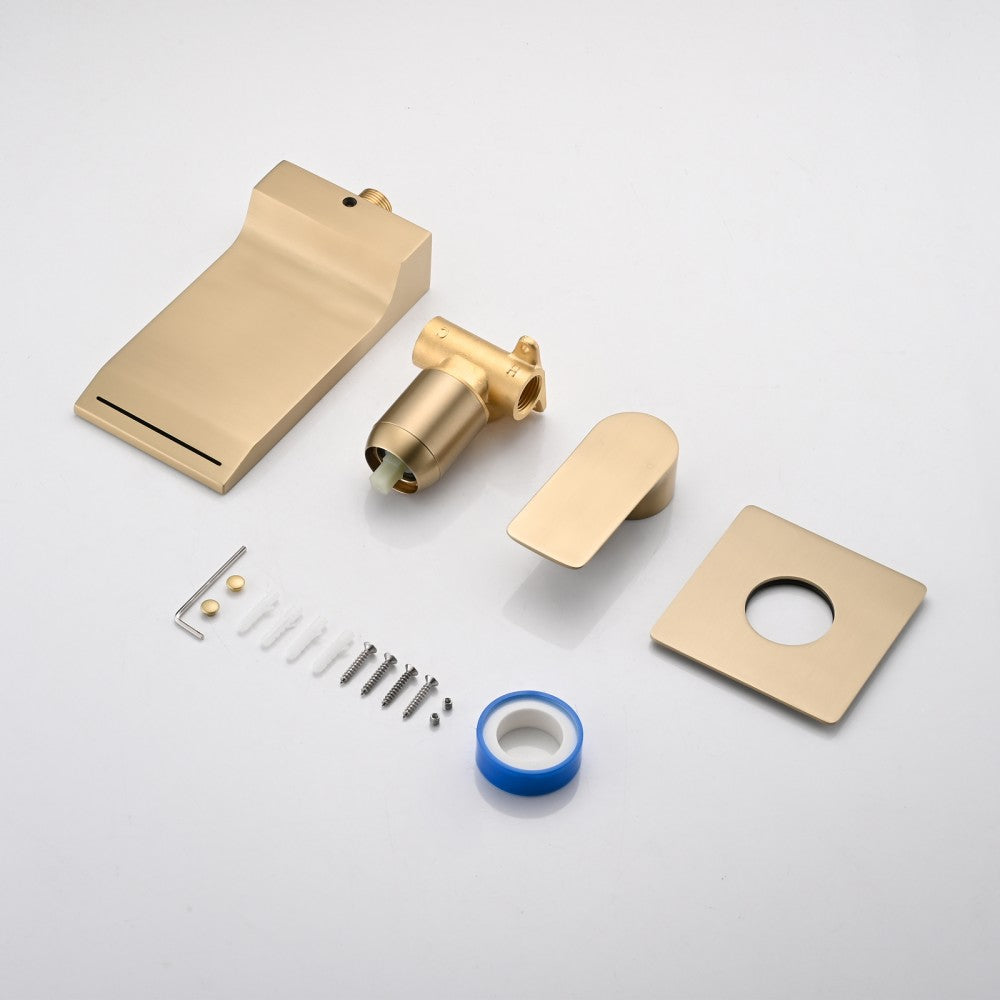 Bathroom Waterfall Sink Faucet Gold Single Handle Wall Mounted W121749826