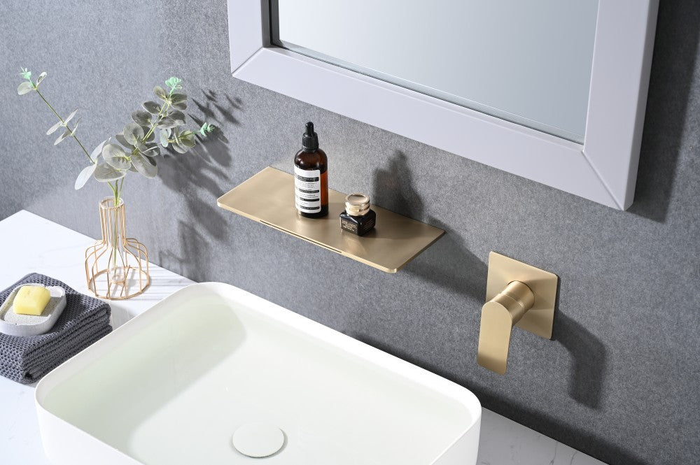 Bathroom Waterfall Sink Faucet Gold Single Handle Wall Mounted W12175046