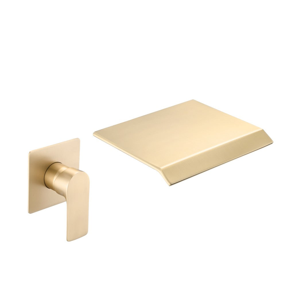 Bathroom Waterfall Sink Faucet Gold Single Handle Wall Mounted W121750489