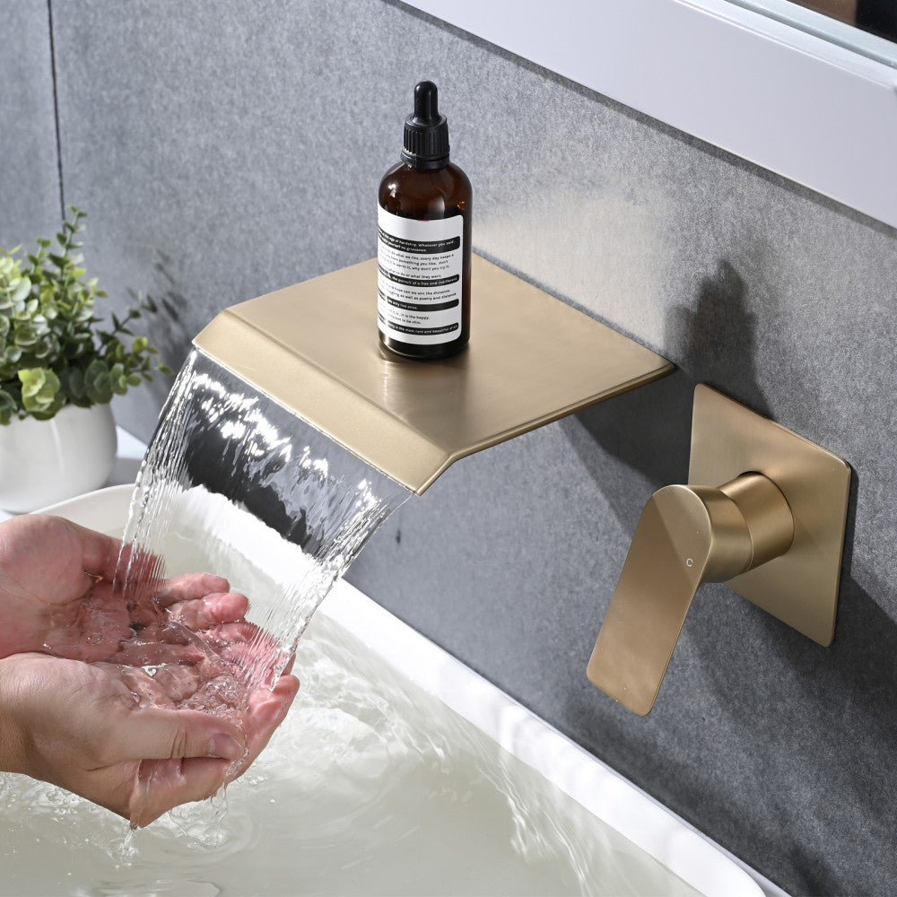 Bathroom Waterfall Sink Faucet Gold Single Handle Wall Mounted W121750489