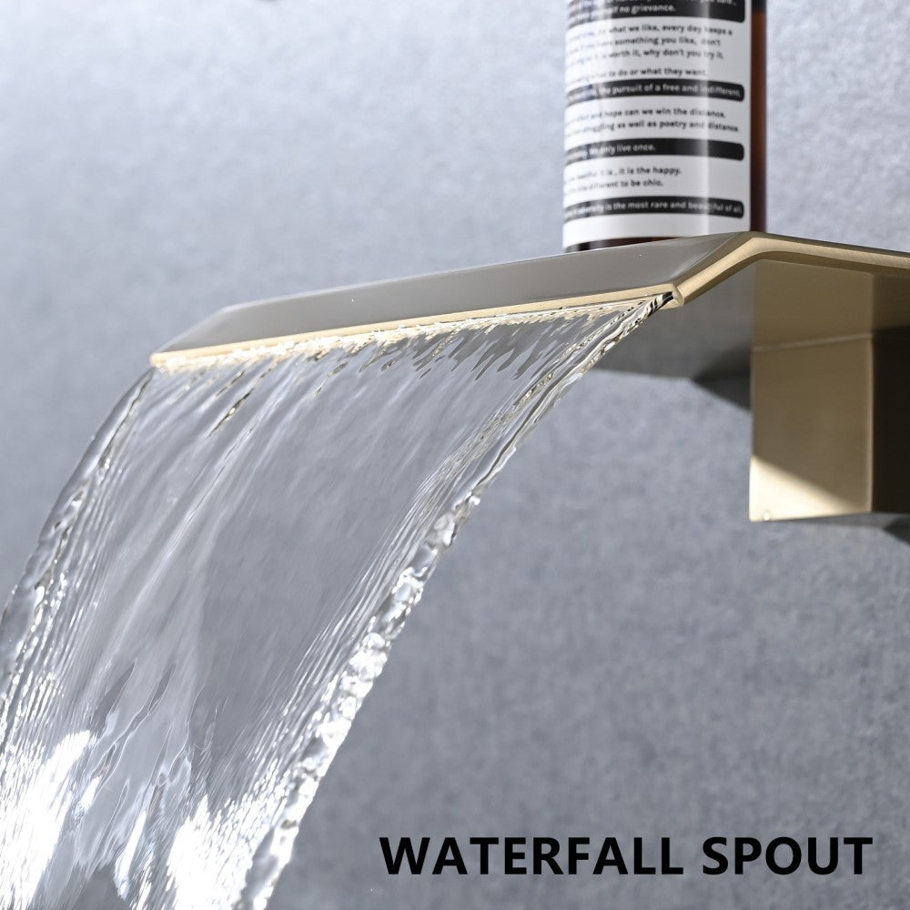 Bathroom Waterfall Sink Faucet Gold Single Handle Wall Mounted W121750489