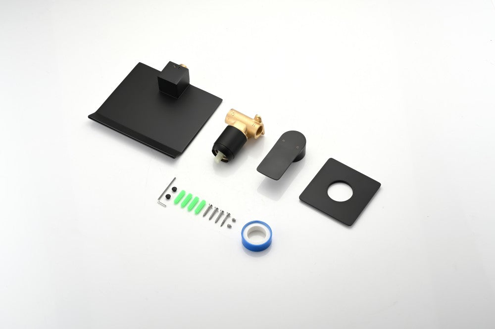 Bathroom Waterfall Sink Faucet Matte Black Single Handle Wall Mounted W121750477