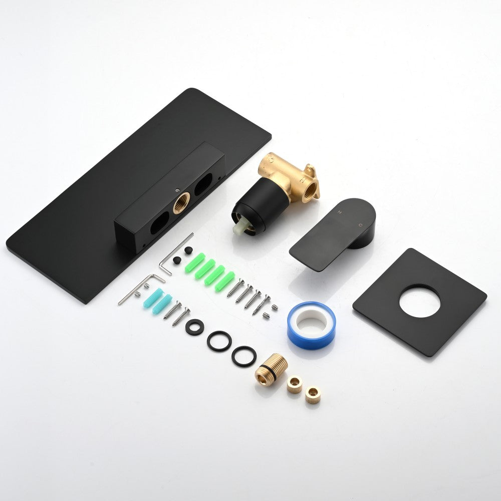 Bathroom Waterfall Sink Faucet Matte Black Single Handle Wall Mounted W121750467