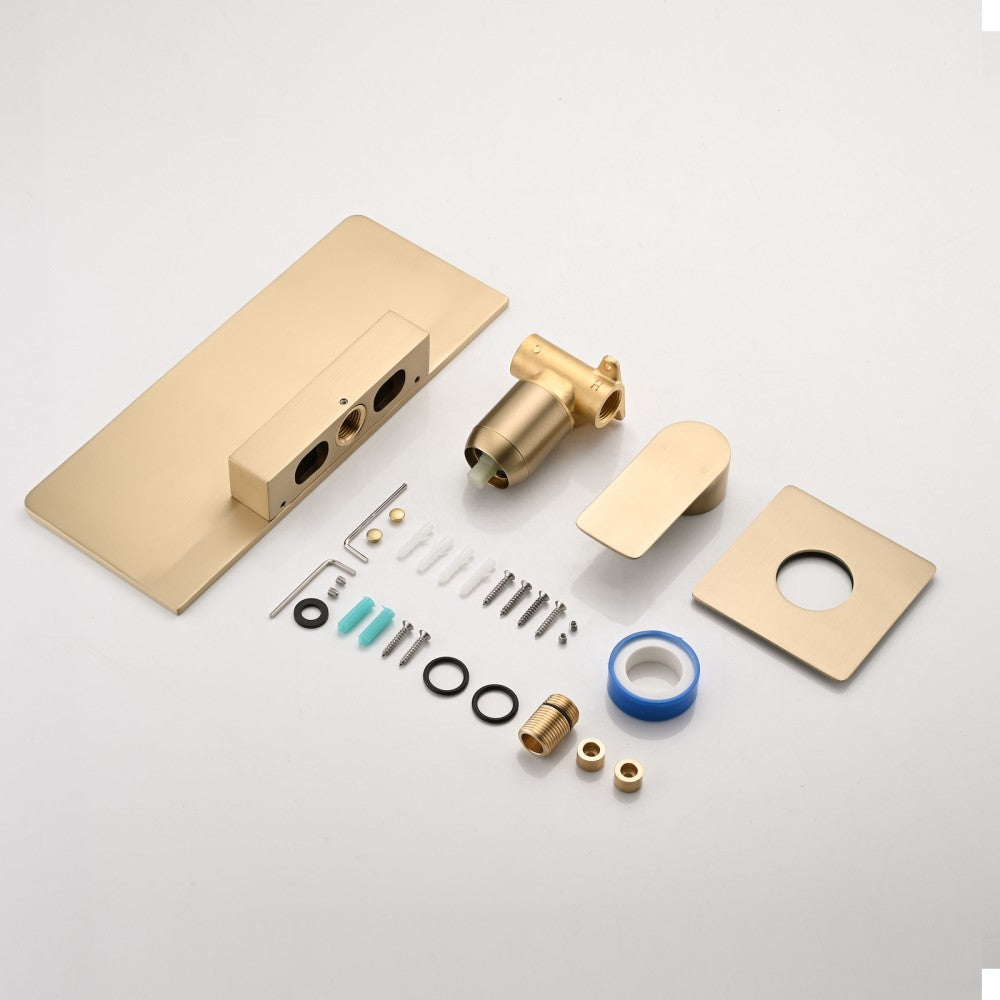 Bathroom Waterfall Sink Faucet Gold Single Handle Wall Mounted W12175046