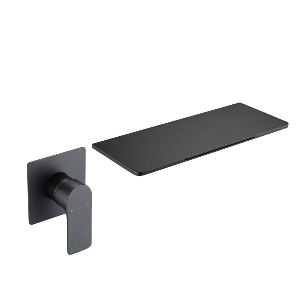 Bathroom Waterfall Sink Faucet Matte Black Single Handle Wall Mounted W121750467