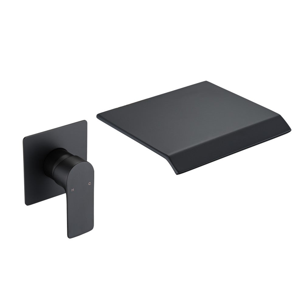 Bathroom Waterfall Sink Faucet Matte Black Single Handle Wall Mounted W121750477