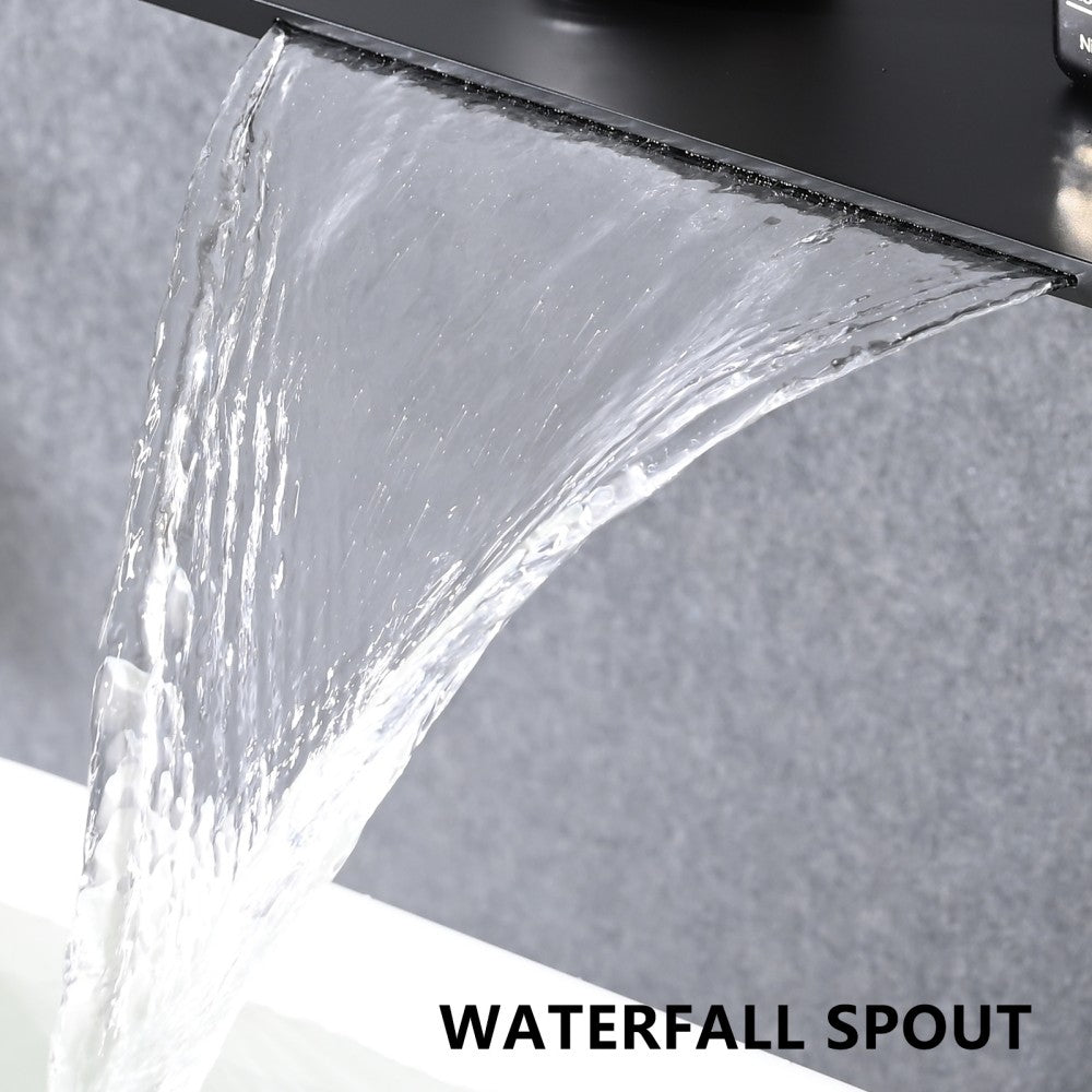 Bathroom Waterfall Sink Faucet Matte Black Single Handle Wall Mounted W121750467