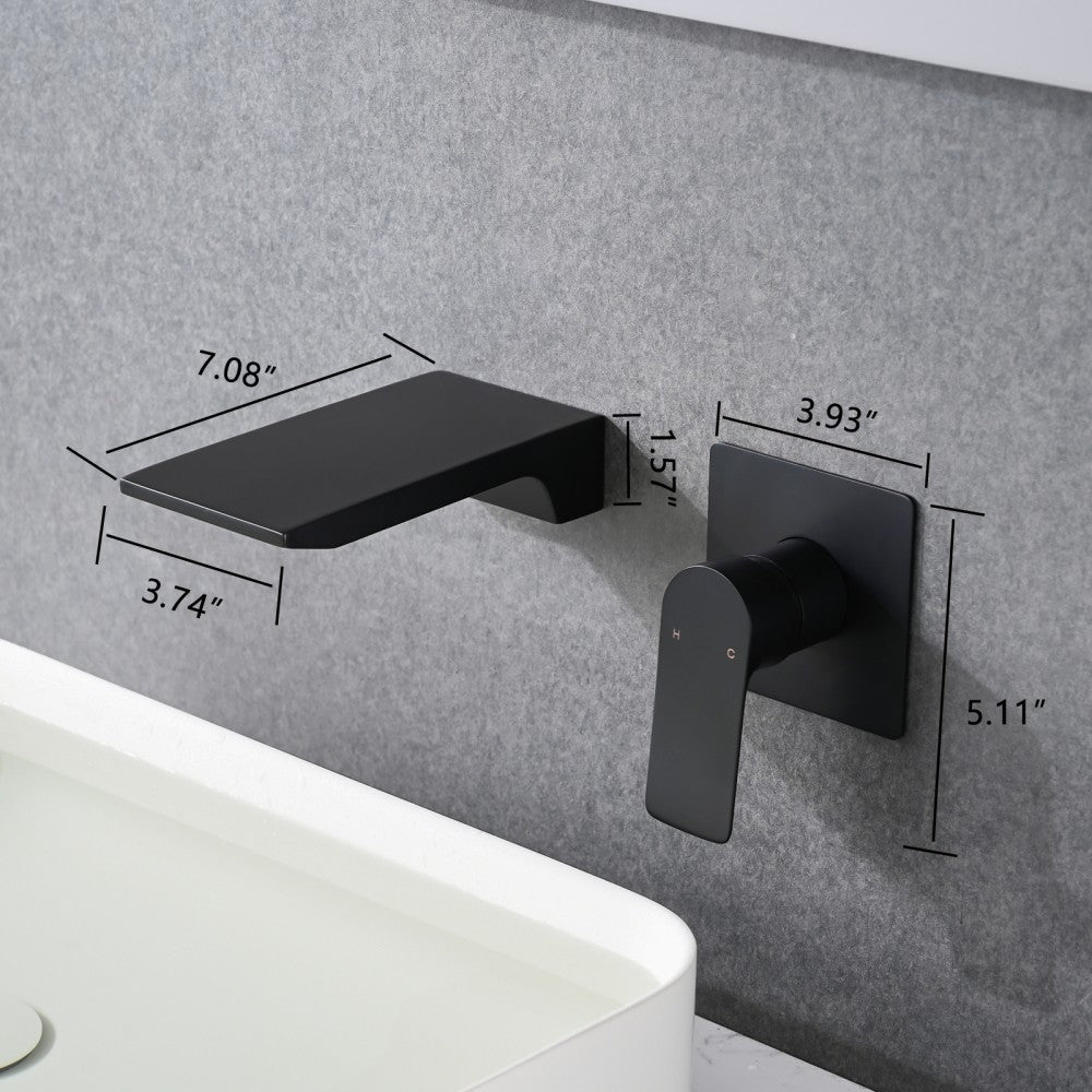 Bathroom Waterfall Sink Faucet Matte Black Single Handle Wall Mounted W121749830