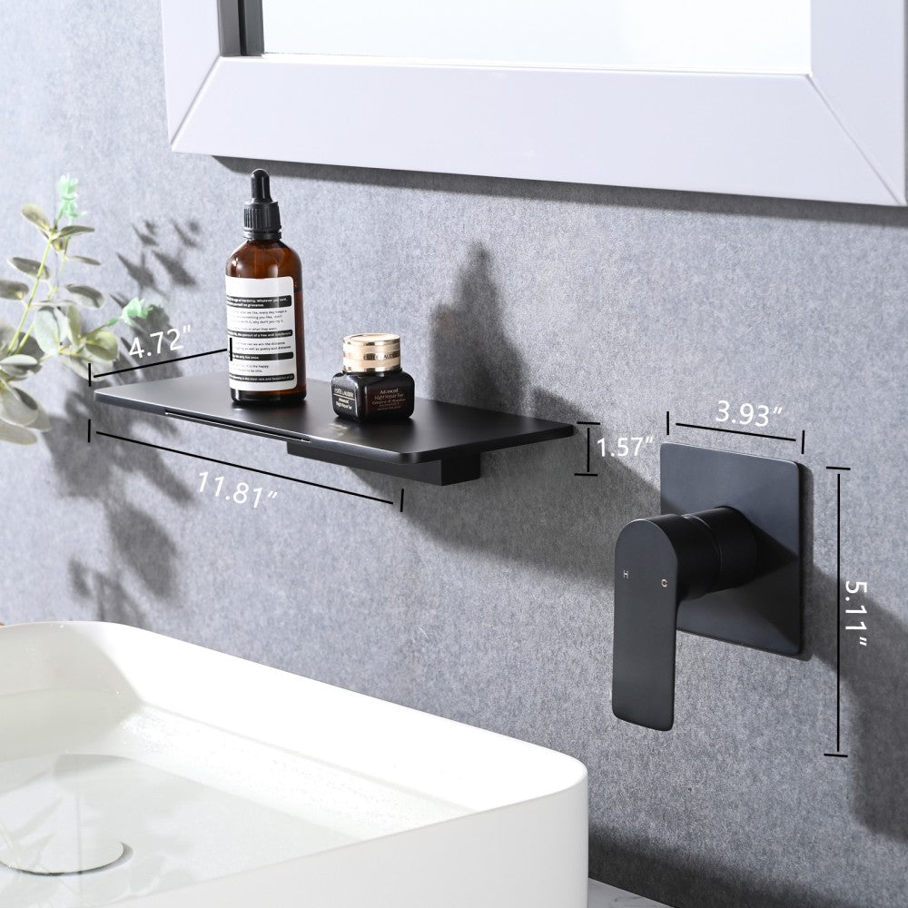 Bathroom Waterfall Sink Faucet Matte Black Single Handle Wall Mounted W121750467